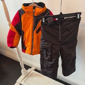 Obermeyer Kids Jacket and Overalls Set - Orange and Black